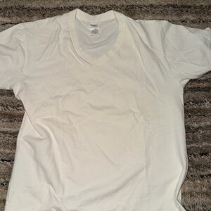 Plain Off White   V-Neck T-Shirt Large